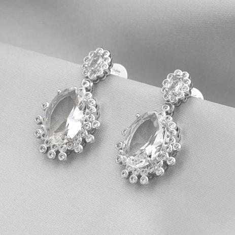Brinco de Ródio Festa Balanço com Zircônia Cristal Oval - Prata fina Menor preço em Brinco de Ródio Festa Balanço com Zircônia Cristal Oval - Prata fina