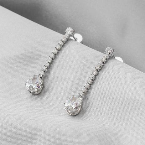 Brinco de Ródio Festa Fio com Coração de Zircônia Cristal - Prata fina Menor preço em Brinco de Ródio Festa Fio com Coração de Zircônia Cristal - Prata fina