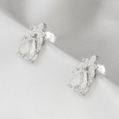 Brinco de Ródio Festa Top com Zircônia Cristal - Prata fina Menor preço em Brinco de Ródio Festa Top com Zircônia Cristal - Prata fina