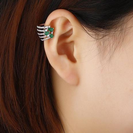 Menor preço em Brinco ear cuff banhado a ouro branco com zirconias verde - Lifemultiprodutos