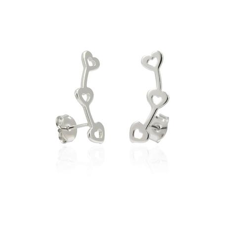 Brinco Ear Cuff Liso 3 Corações com Banho em Ródio Branco - Kelly guimarães é boa?