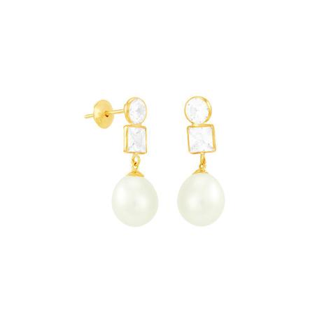 Brinco em Ouro 18K com Zircônias e Pérola - AU4598 - Bruna tessaro Menor preço em Brinco em Ouro 18K com Zircônias e Pérola - AU4598 - Bruna tessaro