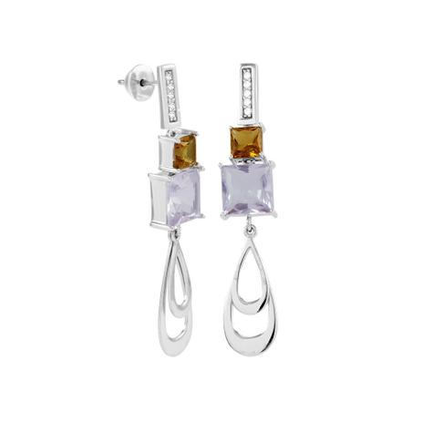 Brinco em Ouro Branco 18K com Citrino e Diamantes - AU3839 - Bruna tessaro Menor preço em Brinco em Ouro Branco 18K com Citrino e Diamantes - AU3839 - Bruna tessaro