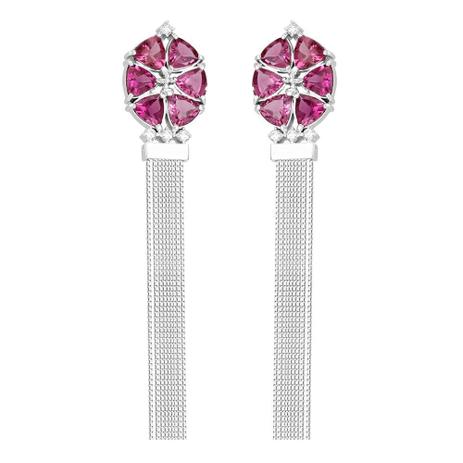 Brinco em Ouro Branco 18K com Rubelitas e Diamantes - AU1218 - Bruna tessaro Menor preço em Brinco em Ouro Branco 18K com Rubelitas e Diamantes - AU1218 - Bruna tessaro