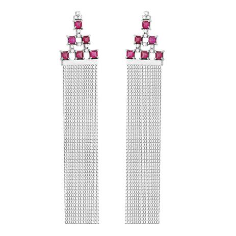 Brinco em Ouro Branco 18K com Rubelitas e Diamantes - AU1235 - Bruna tessaro Menor preço em Brinco em Ouro Branco 18K com Rubelitas e Diamantes - AU1235 - Bruna tessaro