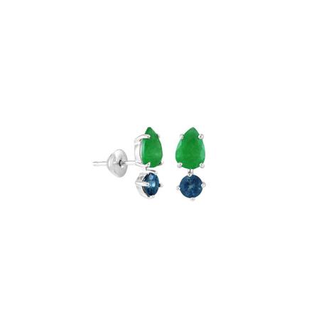 Brinco em Ouro Branco 18K Nefrita e Topázio - AU4046 - Black30 Menor preço em Brinco em Ouro Branco 18K Nefrita e Topázio - AU4046 - Black30