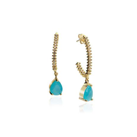 Brinco Gota Pendulo Pedra Natural e Zircônias Folheado a Ouro 18k Moussaieff Menor preço em Brinco Gota Pendulo Pedra Natural e Zircônias Folheado a Ouro 18k Moussaieff