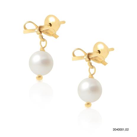 Brinco infantil de ouro 18k laço com pérola - Jjoias Menor preço em Brinco infantil de ouro 18k laço com pérola - Jjoias