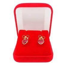 Brinco Laço Com Coração Vermelho Rubi 6mm Ouro 18K - Dr joias Menor preço em Brinco Laço Com Coração Vermelho Rubi 6mm Ouro 18K - Dr joias