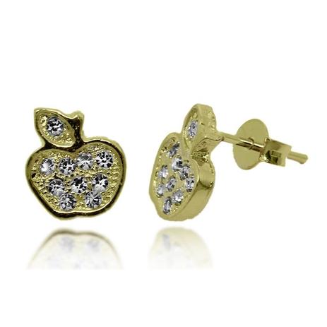 Brinco Maçã Cravejada com Strass Folheado a Ouro 18k - Lunozê Menor preço em Brinco Maçã Cravejada com Strass Folheado a Ouro 18k - Lunozê