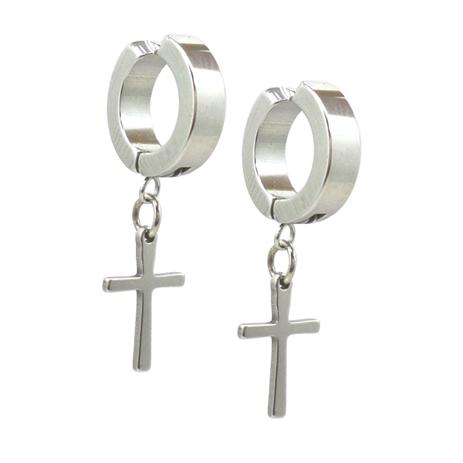 Brinco Masculino Pressão Argola Cruz Crucifixo Prata Aço Par - Maneki Menor preço em Brinco Masculino Pressão Argola Cruz Crucifixo Prata Aço Par - Maneki
