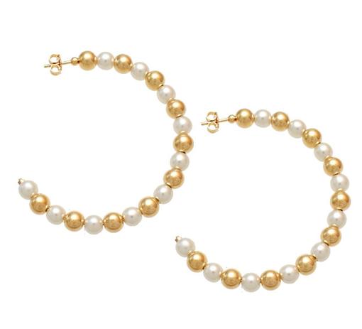 brinco meia argola com pérolas e bolas 6mm - Vip folheados Menor preço em brinco meia argola com pérolas e bolas 6mm - Vip folheados