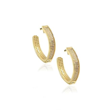 Brinco Meia Argola Vertical Cravejado com Zirconia Cristal Folheado a Ouro 18k Moussaieff Menor preço em Brinco Meia Argola Vertical Cravejado com Zirconia Cristal Folheado a Ouro 18k Moussaieff