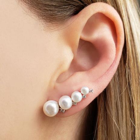 Brinco Mini Ear Cuff Pérolas Naturais Zircônias Ródio Branco - Bruna Moreschi