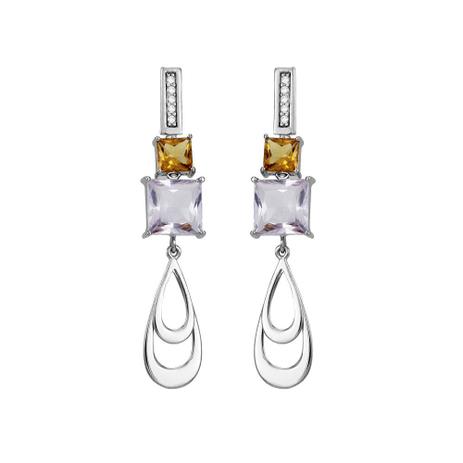 Brinco Ouro Branco 18K com Citrino e Ametista - AU1553 - Bruna tessaro Menor preço em Brinco Ouro Branco 18K com Citrino e Ametista - AU1553 - Bruna tessaro