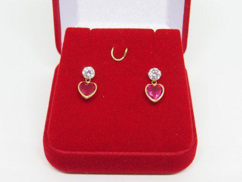Brinco Pedra Coração Vermelho Rubi Ouro 18k 750 - Dr joias Menor preço em Brinco Pedra Coração Vermelho Rubi Ouro 18k 750 - Dr joias