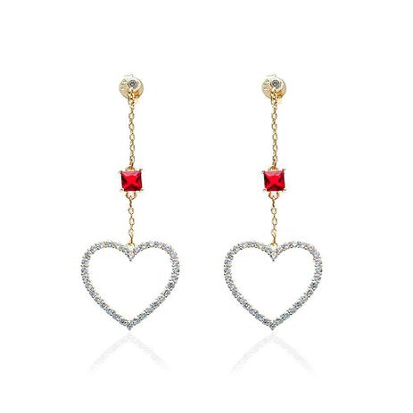 Brinco Romance com Pendulo Coração Cravejado com Zircônia Cristal Folheado a Ouro 18k Moussaieff Menor preço em Brinco Romance com Pendulo Coração Cravejado com Zircônia Cristal Folheado a Ouro 18k Moussaieff