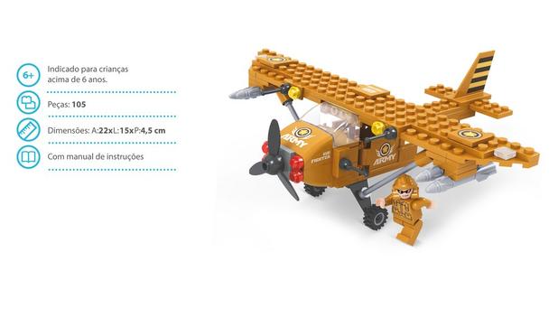 Brinquedo Blocos De Montar Com 105Pçs Exército Avião - Sertic Menor preço em Brinquedo Blocos De Montar Com 105Pçs Exército Avião - Sertic