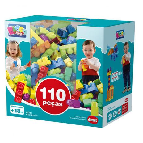 Brinquedo Mais Blocos Infantil Montar Encaixar Grande 110 peças - Dismat Menor preço em Brinquedo Mais Blocos Infantil Montar Encaixar Grande 110 peças - Dismat