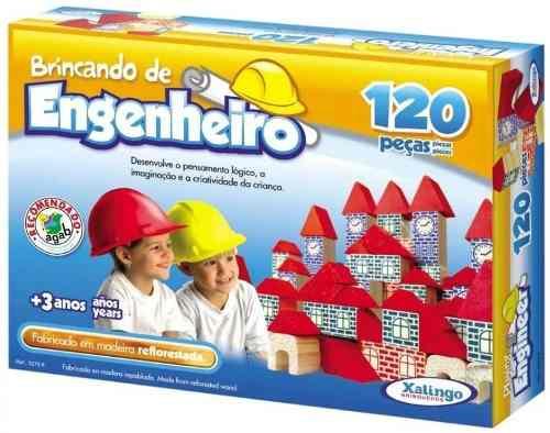 Brinquedo Pedagógico Madeira Brincando Engenheiro 120 Peças - Xalingo Menor preço em Brinquedo Pedagógico Madeira Brincando Engenheiro 120 Peças - Xalingo
