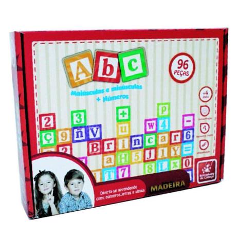 Brinquedo Pedagógico Madeira Letras/Numeros/Sinais 96 Peças Brincadeira de Criança é boa?