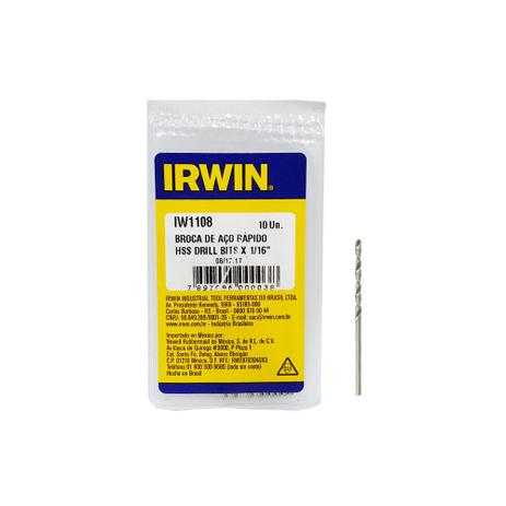 Broca Aço Rápido 1/16” 1.98mm Irwin Kit c/ 10 Menor preço em Broca Aço Rápido 1/16” 1.98mm Irwin Kit c/ 10