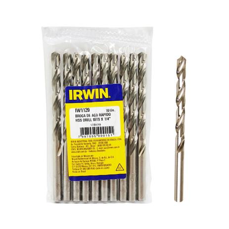 Broca Aço Rápido 1/4” 6.35mm Irwin Kit c/ 10 Menor preço em Broca Aço Rápido 1/4” 6.35mm Irwin Kit c/ 10
