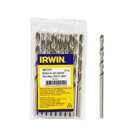 Broca Aço Rápido 13/64” 5.15mm Irwin Kit c/ 10 Menor preço em Broca Aço Rápido 13/64” 5.15mm Irwin Kit c/ 10