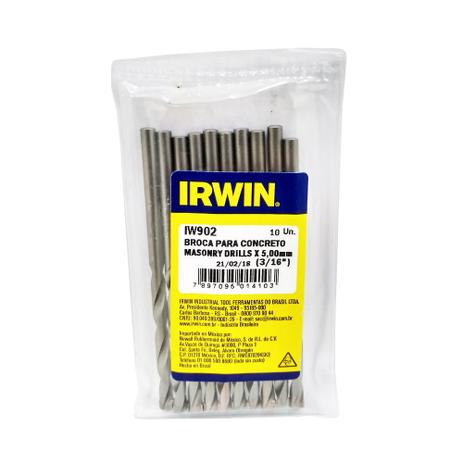Broca Widea Concreto 5mmx3/16”x90mm Irwin Kit c/10 Menor preço em Broca Widea Concreto 5mmx3/16”x90mm Irwin Kit c/10