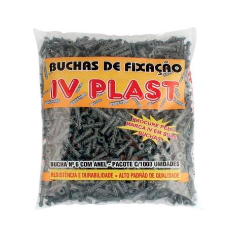 Bucha Plástica Fixação Ivplast N.6 Com Anel - Embalagem c/ 1.000 unidades - IV Plast Menor preço em Bucha Plástica Fixação Ivplast N.6 Com Anel - Embalagem c/ 1.000 unidades - IV Plast