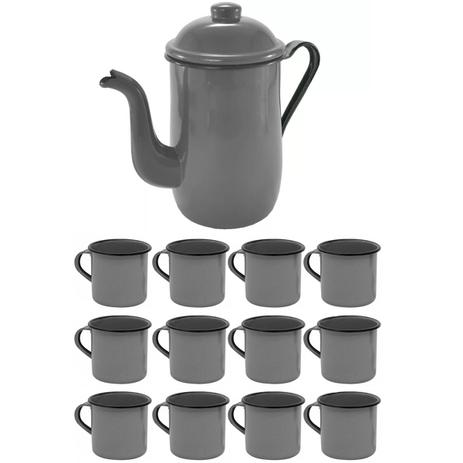 Bule Café Esmaltado 1,25 Litros + 12 Xícaras 70ml Tradiconal Cinza - Zanline Menor preço em Bule Café Esmaltado 1,25 Litros + 12 Xícaras 70ml Tradiconal Cinza - Zanline