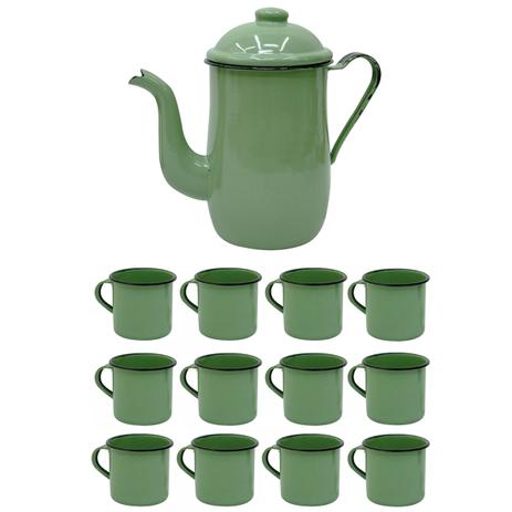 Bule Café Esmaltado 1,25 Litros e 12 Xícaras 70ml Tradiconal Verde - Zanline Menor preço em Bule Café Esmaltado 1,25 Litros e 12 Xícaras 70ml Tradiconal Verde - Zanline