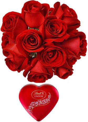 Buquê 12 Rosas Grande com Lindt 48g. - Palomaflores.com.br Menor preço em Buquê 12 Rosas Grande com Lindt 48g. - Palomaflores.com.br