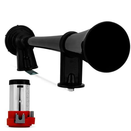 Buzina Automotiva Marítima Elétropneumatica 12V Corneta Longa Preta - Vto Menor preço em Buzina Automotiva Marítima Elétropneumatica 12V Corneta Longa Preta - Vto