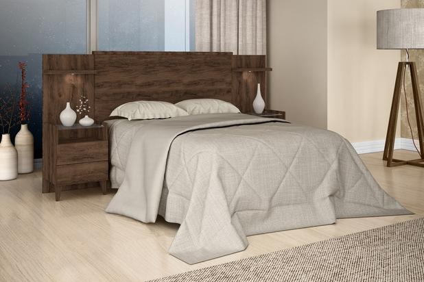 Cabeceira Box Casal com Criado Mudo Royale MDF Marrom - Robel Menor preço em Cabeceira Box Casal com Criado Mudo Royale MDF Marrom - Robel