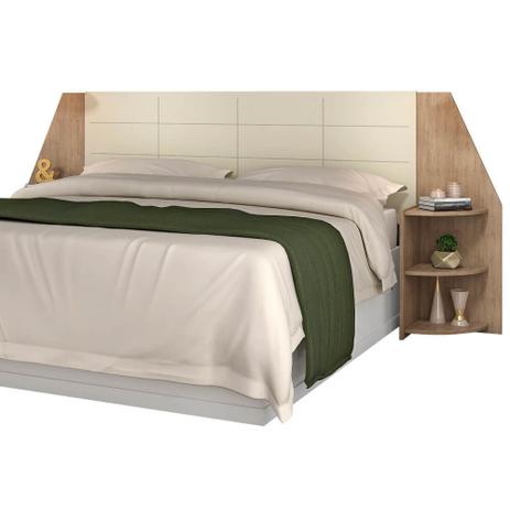 CABECEIRA BRÉSCIA PARA COLCHÃO BOX CASAL PADRÃO COM 1 CRIADO 100 MDF - Amêndoa / Off White - Conquista Menor preço em CABECEIRA BRÉSCIA PARA COLCHÃO BOX CASAL PADRÃO COM 1 CRIADO 100 MDF - Amêndoa / Off White - Conquista