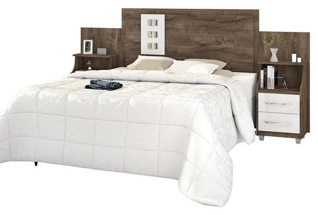 Cabeceira Casal Flórida com Criado Castanho com Off White - Vitamov Menor preço em Cabeceira Casal Flórida com Criado Castanho com Off White - Vitamov