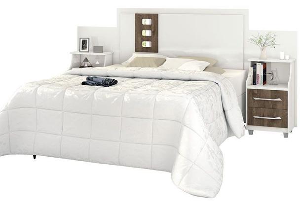 Cabeceira Casal Flórida com Criado Off White com Castanho - Vitamov Menor preço em Cabeceira Casal Flórida com Criado Off White com Castanho - Vitamov