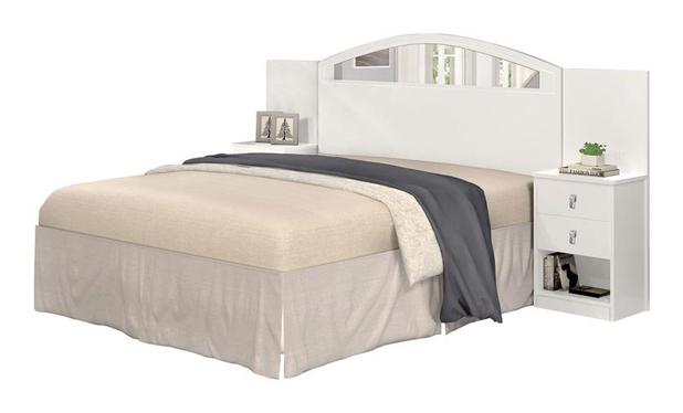 Cabeceira Casal Maya com Espelho e Criado-Mudo Branco - Cambel Móveis Menor preço em Cabeceira Casal Maya com Espelho e Criado-Mudo Branco - Cambel Móveis