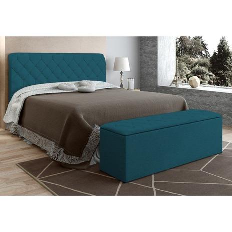 Cabeceira com Calçadeira Baú Paris para Colchão Box de 160 cm Azul Velur Textura - JS Móveis Menor preço em Cabeceira com Calçadeira Baú Paris para Colchão Box de 160 cm Azul Velur Textura - JS Móveis