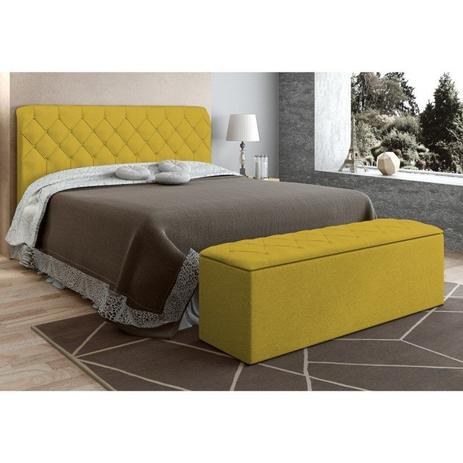 Cabeceira com Calçadeira Baú Paris para Colchão Box de 160 cm Canário Sued Nest - JS Móveis Menor preço em Cabeceira com Calçadeira Baú Paris para Colchão Box de 160 cm Canário Sued Nest - JS Móveis