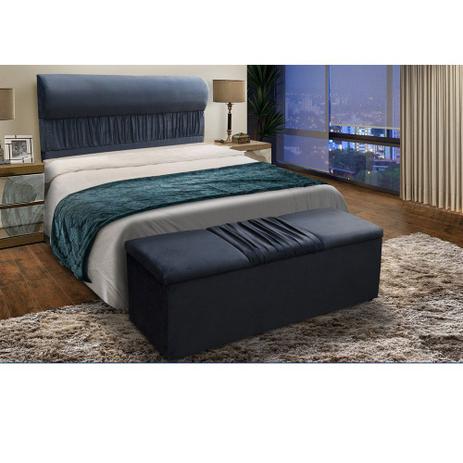 Cabeceira Mais Calçadeira Baú Solteiro 90cm Para Cama Box Vitória Suede Azul - DS Móveis Menor preço em Cabeceira Mais Calçadeira Baú Solteiro 90cm Para Cama Box Vitória Suede Azul - DS Móveis