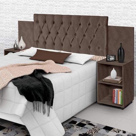 Cabeceira para Cama Box 2 Mesas de Apoio Classic Carmolar Chocolate Menor preço em Cabeceira para Cama Box 2 Mesas de Apoio Classic Carmolar Chocolate