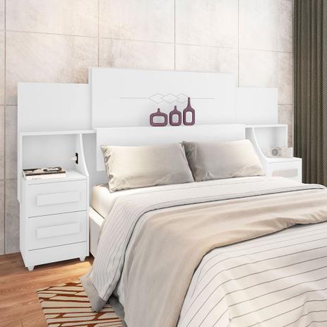 Cabeceira para cama box casal/queen/king síria rv 1.40m/1.60m/1.95m com mesa de cabeceira branco - Rv Móveis Menor preço em Cabeceira para cama box casal/queen/king síria rv 1.40m/1.60m/1.95m com mesa de cabeceira branco - Rv Móveis