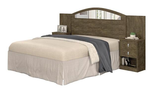 Cabeceira Queen Size Maya com Espelho e Criado-Mudo Castanho - Cambel Móveis Menor preço em Cabeceira Queen Size Maya com Espelho e Criado-Mudo Castanho - Cambel Móveis