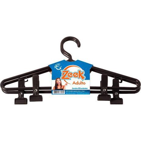 Cabide Adulto com Presilhas Preto Zeek - 02 und Menor preço em Cabide Adulto com Presilhas Preto Zeek - 02 und
