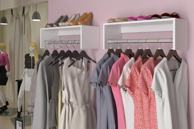 Cabideiro 1,20m Armário Aéreo P/ Roupas Closet Parede Quarto - ClickForte Menor preço em Cabideiro 1,20m Armário Aéreo P/ Roupas Closet Parede Quarto - ClickForte