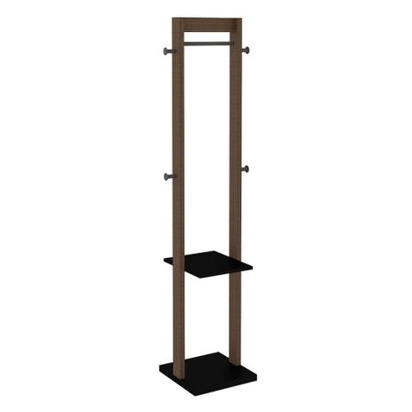 Cabideiro Mancebo de Chão com Prateleira - Preto/Nogal - Tecno mobili Menor preço em Cabideiro Mancebo de Chão com Prateleira - Preto/Nogal - Tecno mobili