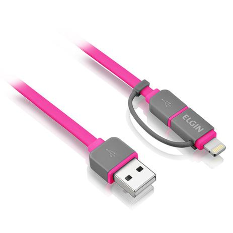 Cabo 2 em 1 Apple Lightning e Micro USB Elgin 10cm Rosa Menor preço em Cabo 2 em 1 Apple Lightning e Micro USB Elgin 10cm Rosa