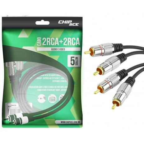 Cabo 2 RCA + 2 RCA Plug Metal Fitz - 5 Metros - Pix Menor preço em Cabo 2 RCA + 2 RCA Plug Metal Fitz - 5 Metros - Pix